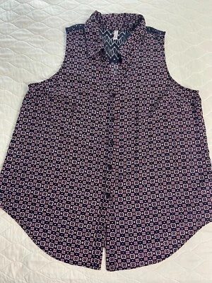 Blusa floral multicolor abotonada sin mangas encaje acento mujer talla 2XL Foto 1 de 4