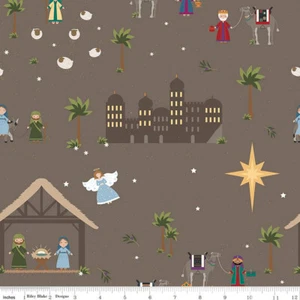 Riley Blake Silent Night Main in Stone ~ Brown Nativity Christmas Fabric SC13570 - Picture 1 of 1