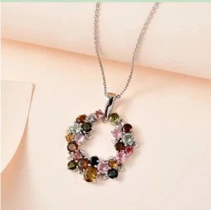 AAAA Multi-Tourmaline "Classic Floral Wreath Cluster" Pendant & 20" Chain. - Picture 1 of 7