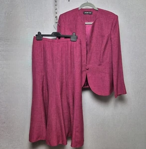 Jaques Vert Skirt Suit Womens Size 14 Cerise Pink Midi Skirt And Jacket Lined - Picture 1 of 13