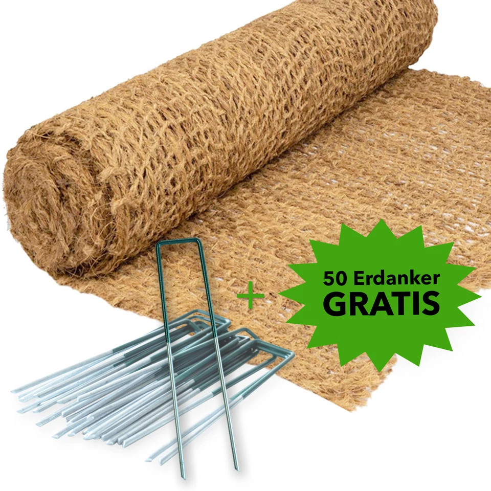Böschungsmatte 1m breit 400- 700g/m² Kokosmatte Ufer Teich + Erdanker GRATIS - Bild 1 von 4