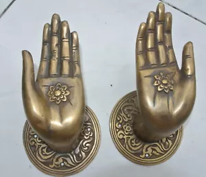 Pair large BUDDHA Pull handles hand aged heavy cast brass door old style 10 cm B - Picture 1 of 10