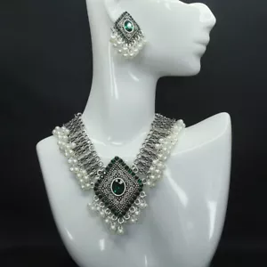 Collar de Piedra a la Luz de la Luna Pendientes de Perla Metal Estilo Bohemio Juego de Joyería - Imagen 1 de 4