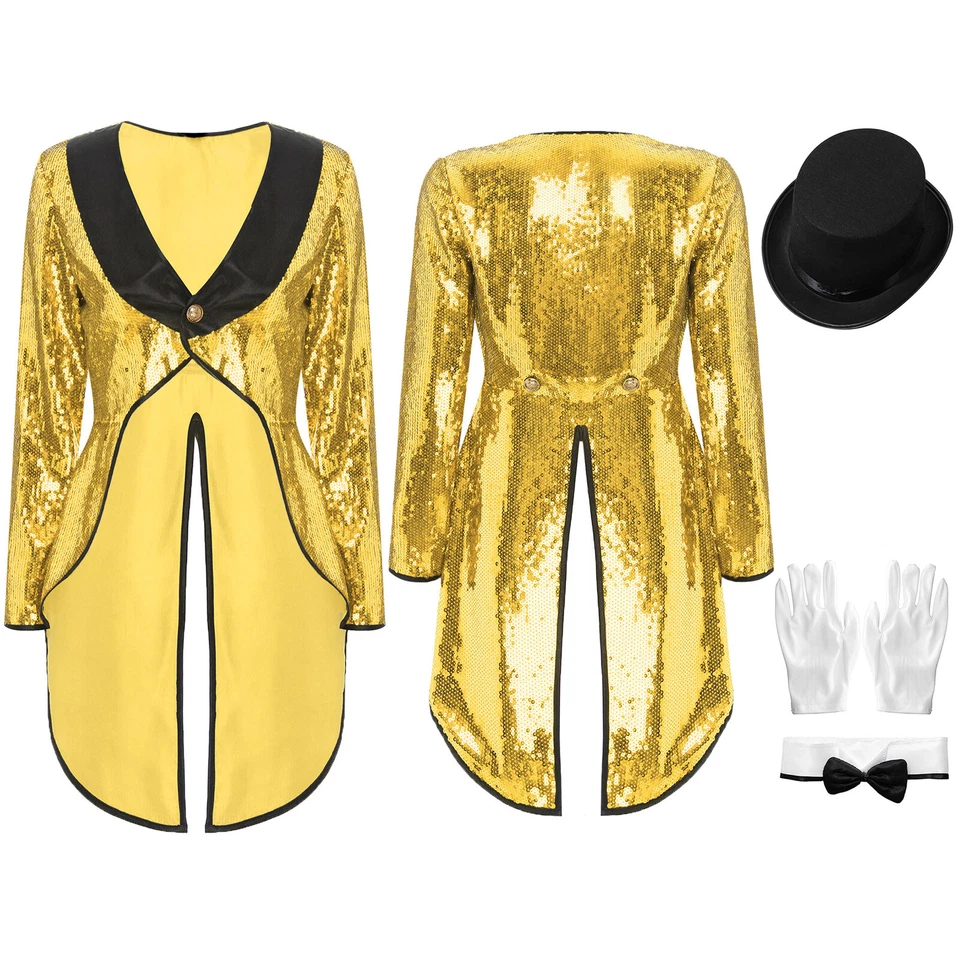 Women's Circus Magic Tailcoat with Hat Collar Gloves Fancy Dress-up Halloween - Image 1 of 4