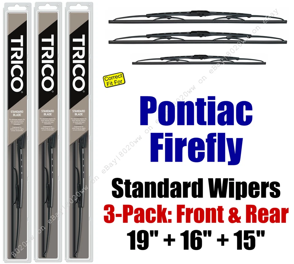 Limpiaparabrisas 3pk delantero trasero estándar Pontiac Firefly 1989-1991 30190/160/150 Foto 1 de 1