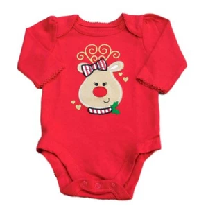 Garanimals Infant Girls Red Reindeer Hearts Creeper Christmas Bodysuit - Picture 1 of 1