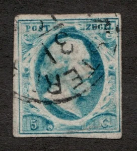 1852 Netherlands Sc# 1 - 5¢, King William III. Used postage stamp. Cv$35 - Picture 1 of 1