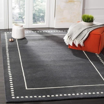Bella Collection Area Rug - 5' Square, Dark Grey & Ivory, Handmade Dotted Bor... - Image 1 of 4
