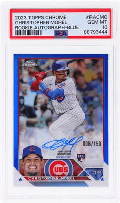 2023 Topps Chrome Christopher Morel Rookie Auto Blue Refractor /150 PSA 10 RC - Image 1 of 2