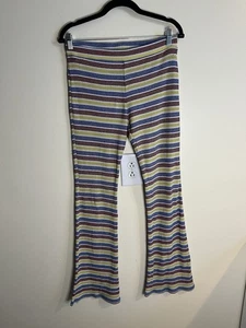 Zara Striped Ribbed Knit Pull On Flare Pants Small Colorful Women High Waist Lg - Picture 1 of 7