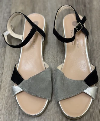 Eric Michael Kitty Sandal Leather Suede Grey Black Silver Sz 39 EU 8.5/9 US EUC - Image 1 of 4