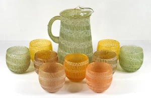 MCM Spaghetti String Drizzle 9" Pitcher w/ 9 Roly Poly Glasses (Colour Craft) - Picture 1 of 3