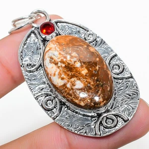 Lemon Chrysoprase, Garnet 925 Sterling Silver Gift Jewelry Pendant 2.40" r848 - Picture 1 of 3