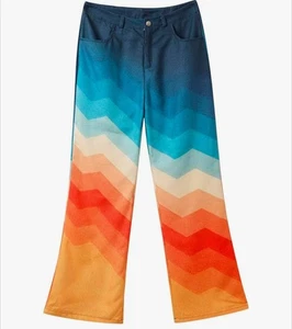 Women's Flare Wide Leg Rainbow Fun Pants Medium New - Picture 1 of 2