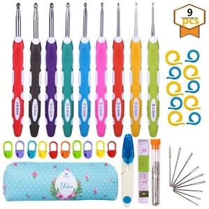 9 Sizes Ergonomic Crochet Hooks Set with Case 2mm(B)-6mm(J) Set of 40 Pcs Sof... - Picture 1 of 7