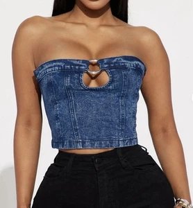 Moda Nova Grande Azul Oscuro-Lavado Siempre Un Ambiente Denim Sin Mangas Tubo Top Nuevo con Etiquetas - Imagen 1 de 3