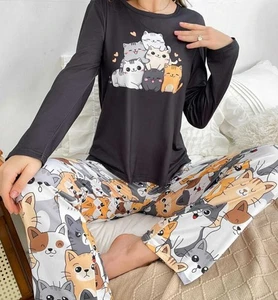 DIBUJOS ANIMADOS GATO animal mujeres damas pijamas pijamas regalo novedad talla 8/10/12/14 16 - Imagen 1 de 9