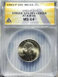 1983 Washington Quarter ANACS MS64 Off Center Mint Error - Picture 1 of 4
