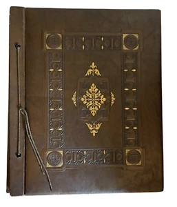 Vintage Scrapbook 48 Sheets Brown Embossed Cover Gold Highights 12"x14" Unused - Picture 1 of 16