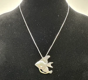 VINTAGE ITALIENISCHE STERLINGSILBER BOX KETTE MIT STERLING FISCH ANHÄNGER - ~ 16" A32 - Bild 1 von 9