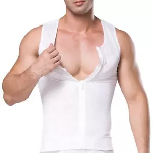 Men's Compression Vest with Zipper Slimming Tummy Control Gynecomastia White Med - Picture 1 of 7