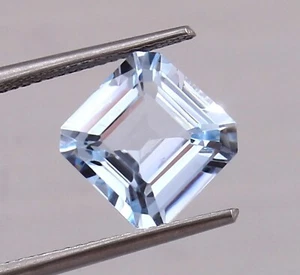 AAAA 9.50MM Aquamarine Loose Asscher Gemstone Cut Brazilian Aquamarine Loose Cut - Picture 1 of 4