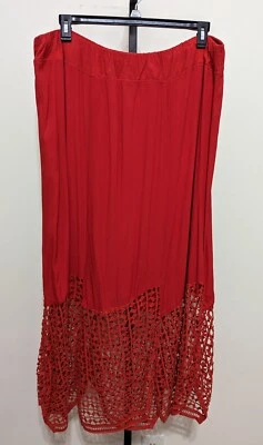 XCVI Women's Plus Red Maxi Skirt Crochet Lace Hem Elastic Waist Long Size 2X - Image 1 of 4