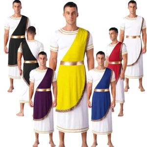 UK Men's Halloween Ancient Roman Gold Trim Toga Robes Greek God Fancy Costume - Picture 1 of 61
