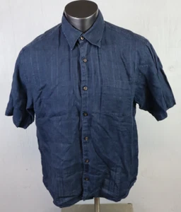 Camicia Tommy Bahama manica corta bottoni davanti lino uomo taglia large L blu - Foto 1 di 6