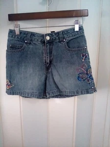 Arizona Girls Denim Jean Shorts Sz 14 Slim Embroidered Butterflies Rhinestones - Picture 1 of 7