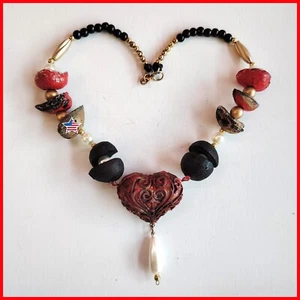 Luxury Jewelry Necklace Pendant Heart Chunky Choker Jewellery Beaded Pearl Charm - Picture 1 of 24