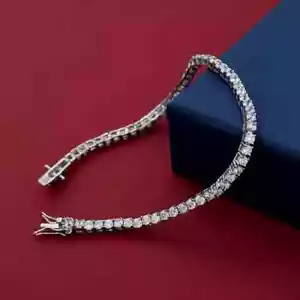 Certified 10Ct Diamond Round Cut Tennis Bracelet 14k White Gold Finish 7" inch - Picture 1 of 5