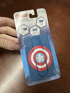 CAPTAIN AMERICA WALLET Phone Cord Keeper Stand Blue Marvel Avengers Universal - Picture 1 of 8
