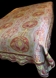 Vtg L L Bean KING Bedspread Blanket Cotton PORTUGAL Red Gold Reversible *READ