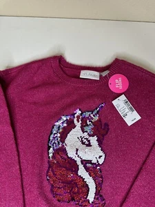 NEW! The Children’s Place Girls Sweater Size 7/8 Pink Flip Sequin Unicorn - Picture 1 of 3