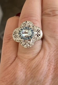 Victoria Wieck Sterling Aquamarine, London Blue & White Topaz Quatrefoil Ring - Picture 1 of 16