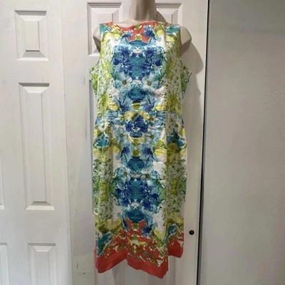Vestido recto midi floral Nine West talla 12 multicolor carrera trabajo almuerzo maduro Foto 1 de 4
