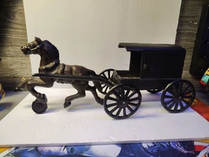 Vintage Cast Iron Amish Horse Drawn Carriage Buggy Wagon - Picture 1 of 8