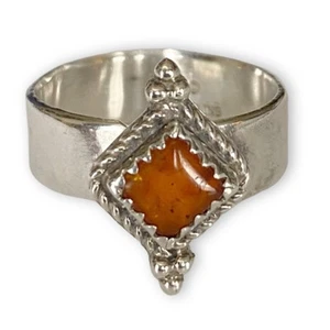 Joe Delgarito Navajo Vintage Baltic Amber Sterling Silver Boho Adjustable Ring - Picture 1 of 4