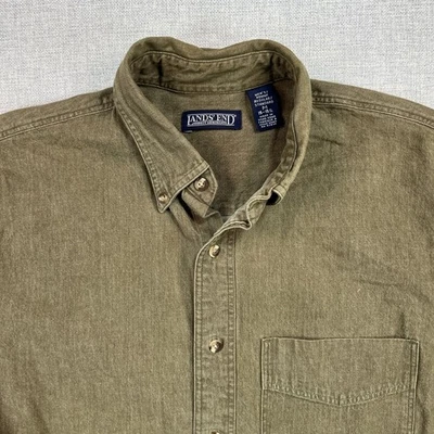 Vintage 90s Lands' End Oxford Shirt Men M Olive Green 100% Cotton Hong Kong - Image 1 of 4