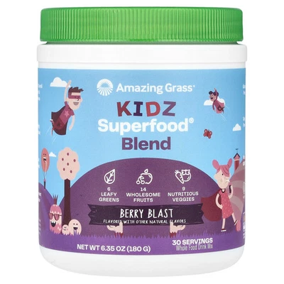 Суперпродукт Amazing Grass Kidz со вкусом дикой ягоды 6 5 унций 180 г без глютена, нет - Изображение 1 из 2