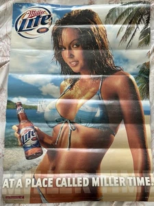 Miller Lite 2004 Beer Poster At a Place Called Miller Time Blue Bikini Ad - Picture 1 of 4
