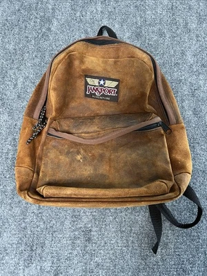 阅读复古 90 年代 Jansport Adventure 棕色麂皮绒皮革背包 罕见 美国制造 — 第 1/4 张图片