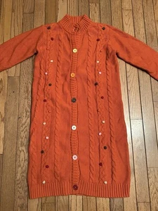 Gymboree Cardigan Sweater Long Girls Large 10 12 Button Up Orange Pom Pom - Picture 1 of 3