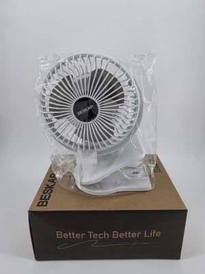 White BESKAR 6 Inch Clip USB Fan 3 Speeds Small with Strong Airflow Clip & Desk - Image 1 of 3