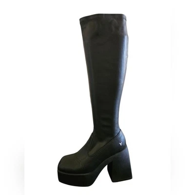 Botas hasta la rodilla Windsor Smith " Badgirls" plataforma negra imitación cuero talla 7 Foto 1 de 4