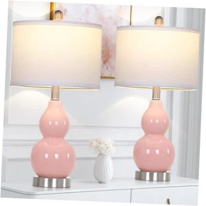Juego de 2 lámparas de mesa modernas de cerámica de doble calabaza de 22 Rosado - Imagen 1 de 7