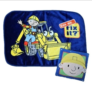 Vtg Bob the Builder Toddler Blanket + 3D Pillow Set - Scoop Can We Fix It EUC - Picture 1 of 10