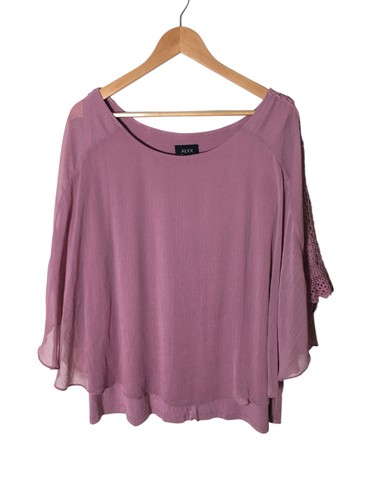 Top donna Alyx taglia 3X viola orlo in pizzo manica corta girocollo