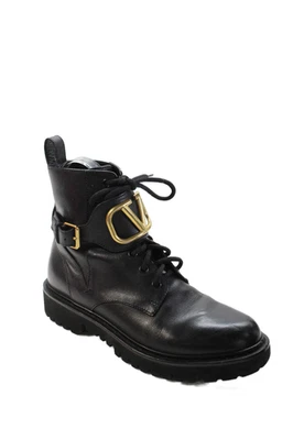 Botas de tornozelo Valentino Garavani femininas de couro com cadarço pretas tamanho 38,5 8,5 - Imagem 1 de 4